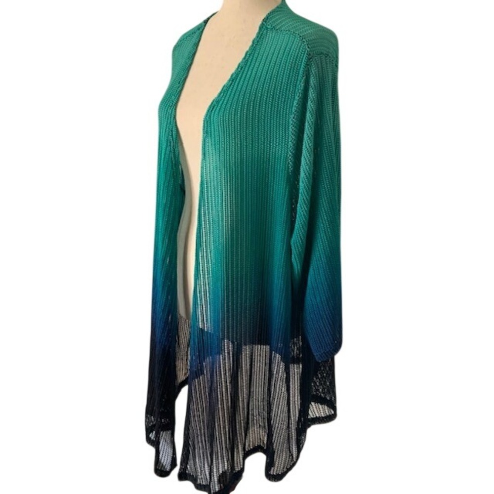 Catherines Mermaid Blue Open Front Cardigan 3X 26/28 Nylon Spandex Stretch EUC